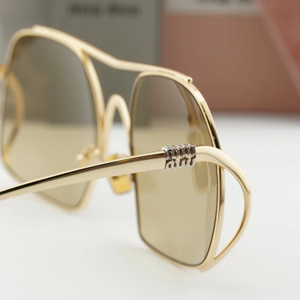 Miu Miu MUA55S 5AK10R Geometric Sunglasses – Gold / Yellow